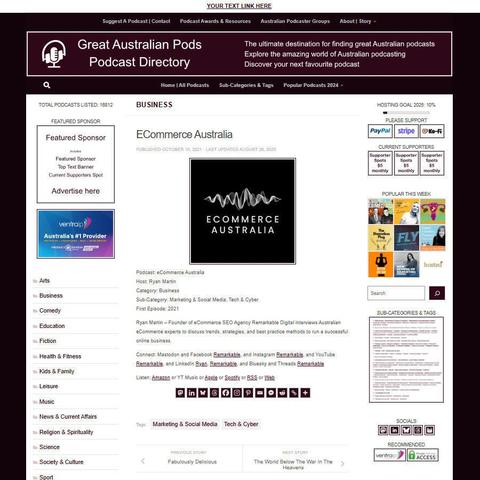 eCommerce Australia 
Screenshot of the podcast listing on the Great Australian Pods website