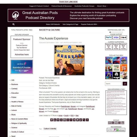 The Aussie Experience
Screenshot of the podcast listing on the Great Australian Pods website
