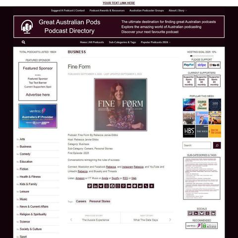 Fine Form By Rebecca Jarvie-Gibbs
Screenshot of the podcast listing on the Great Australian Pods website