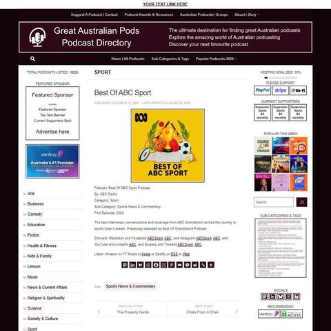 Best Of ABC Sport Podcast 
Screenshot of the podcast listing on the Great Australian Pods website
