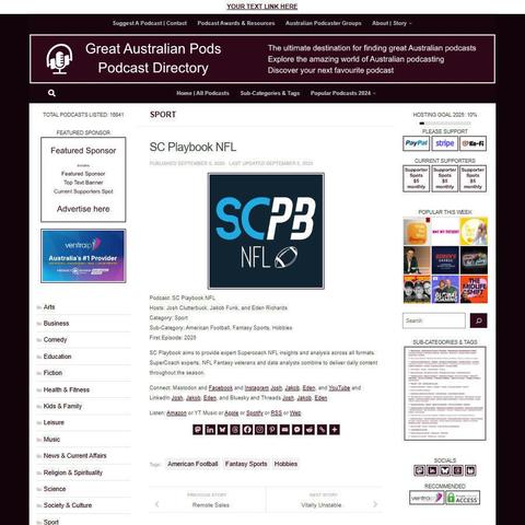 SC Playbook NFL
Screenshot of the podcast listing on the Great Australian Pods website