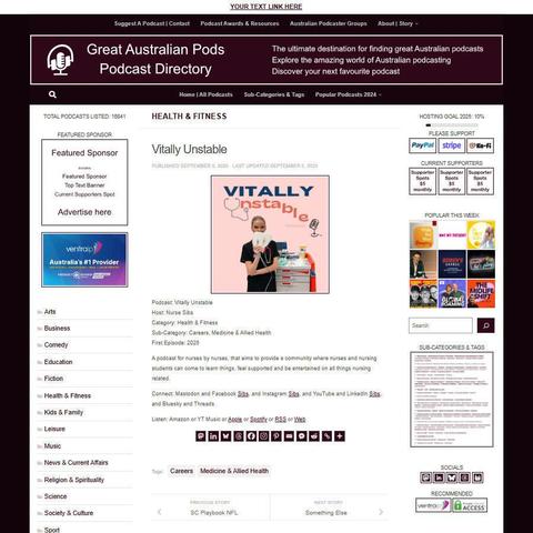 Vitally Unstable 
Screenshot of the podcast listing on the Great Australian Pods website