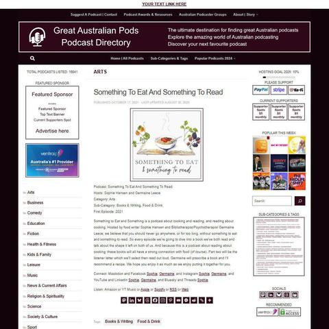 Something To Eat And Something To Read
Screenshot of the podcast listing on the Great Australian Pods website