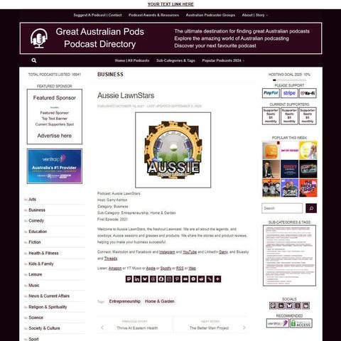 Aussie LawnStars
Screenshot of the podcast listing on the Great Australian Pods website