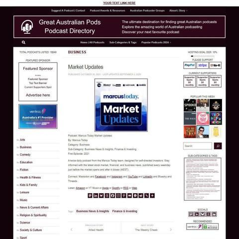 Marcus Today Market Updates 
Screenshot of the podcast listing on the Great Australian Pods website