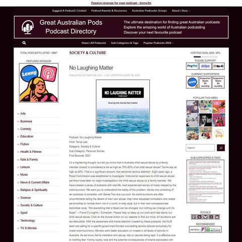 No Laughing Matter 
Screenshot of the podcast listing on the Great Australian Pods website