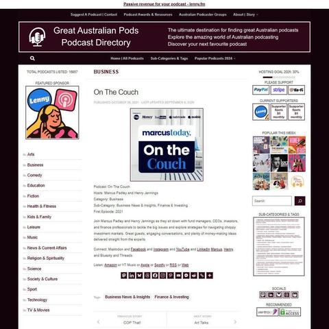 On The Couch 
Screenshot of the podcast listing on the Great Australian Pods website
