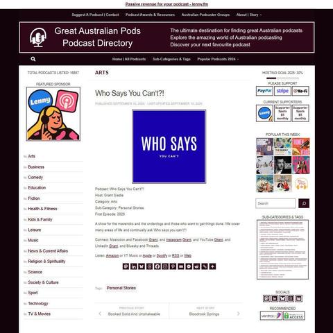 Who Says You Can't?!
Screenshot of the podcast listing on the Great Australian Pods website