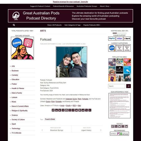 Forkcast
Screenshot of the podcast listing on the Great Australian Pods website