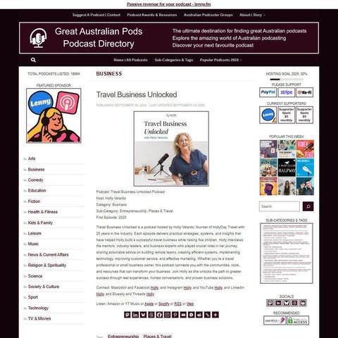 Travel Business Unlocked Podcast
Screenshot of the podcast listing on the Great Australian Pods website