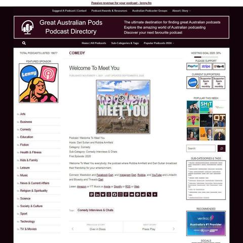 Welcome To Meet You
Screenshot of the podcast listing on the Great Australian Pods website