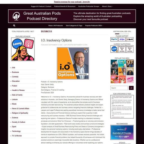 I.O. Insolvency Options
Screenshot of the podcast listing on the Great Australian Pods website