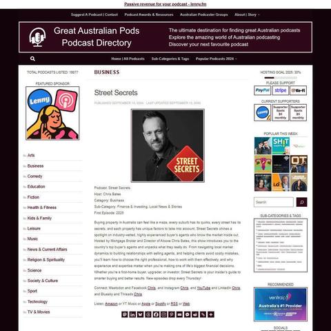 Street Secrets
Screenshot of the podcast listing on the Great Australian Pods website