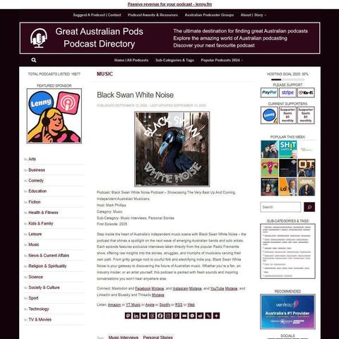 Black Swan White Noise Podcast
Screenshot of the podcast listing on the Great Australian Pods website