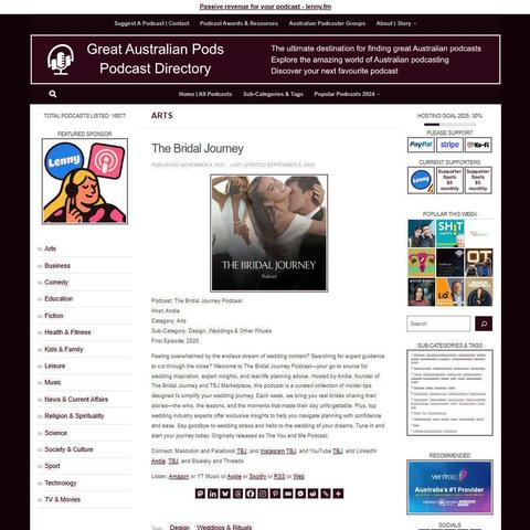 The Bridal Journey Podcast 
Screenshot of the podcast listing on the Great Australian Pods website
