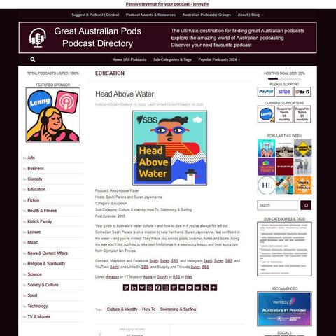 Head Above Water
Screenshot of the podcast listing on the Great Australian Pods website
