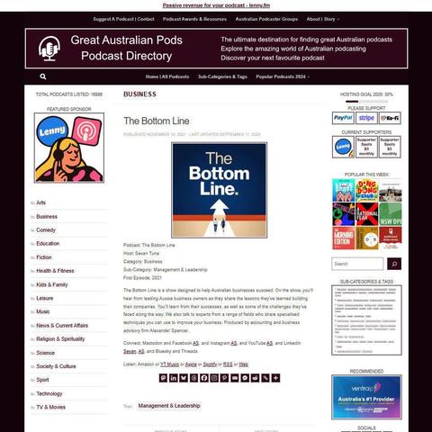 The Bottom Line
Screenshot of the podcast listing on the Great Australian Pods website
