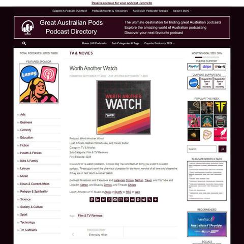 Worth Another Watch
Screenshot of the podcast listing on the Great Australian Pods website