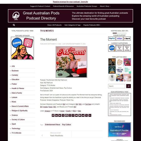 The Moment With Myf Warhurst
Screenshot of the podcast listing on the Great Australian Pods website