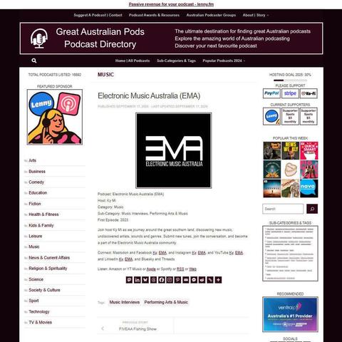 Electronic Music Australia (EMA) 
Screenshot of the podcast listing on the Great Australian Pods website