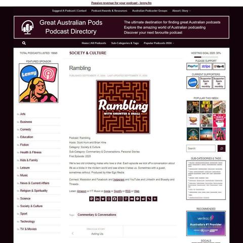 Rambling
Screenshot of the podcast listing on the Great Australian Pods website