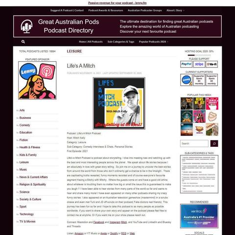 Life's A Mitch Podcast 
Screenshot of the podcast listing on the Great Australian Pods website