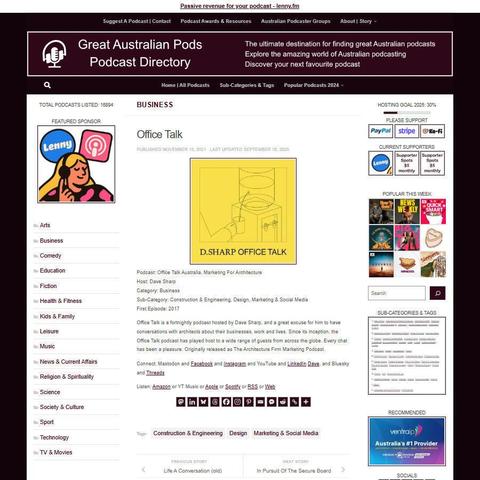 Office Talk Australia, Marketing For Architecture 
Screenshot of the podcast listing on the Great Australian Pods website