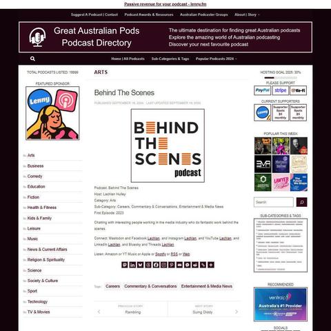 Behind The Scenes 
Screenshot of the podcast listing on the Great Australian Pods website