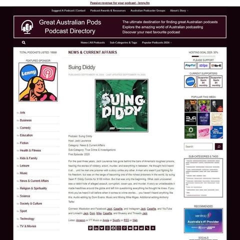 Suing Diddy
Screenshot of the podcast listing on the Great Australian Pods website