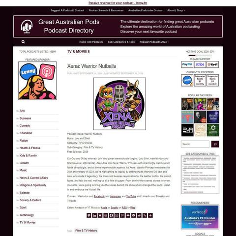 Xena: Warrior Nutballs
Screenshot of the podcast listing on the Great Australian Pods website