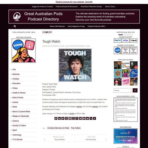 Tough Watch
Screenshot of the podcast listing on the Great Australian Pods website