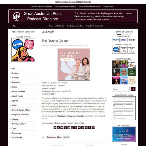 The Divorce Course Podcast 
Screenshot of the podcast listing on the Great Australian Pods website