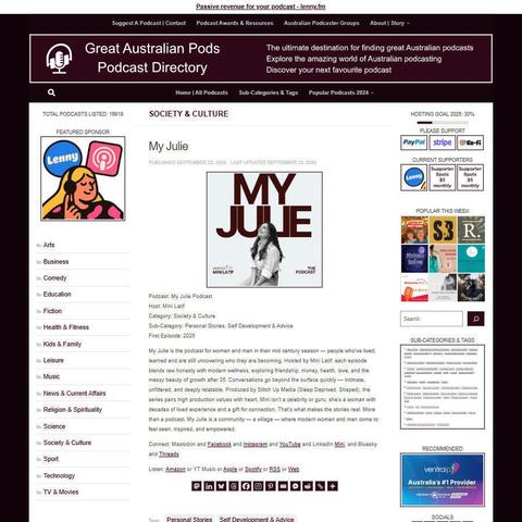 My Julie Podcast
Screenshot of the podcast listing on the Great Australian Pods website