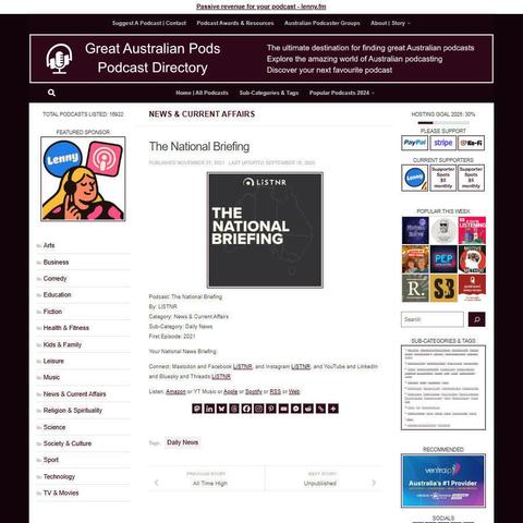 The National Briefing
Screenshot of the podcast listing on the Great Australian Pods website