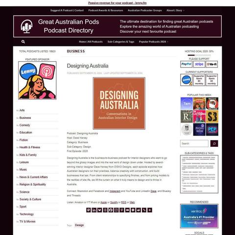 Designing Australia
Screenshot of the podcast listing on the Great Australian Pods website