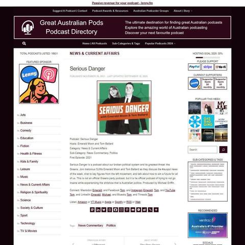 Serious Danger
Screenshot of the podcast listing on the Great Australian Pods website