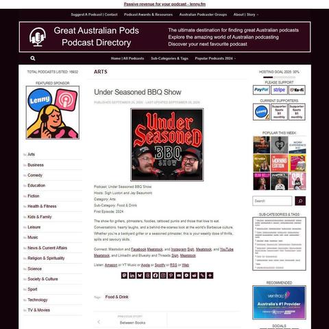 Under Seasoned BBQ Show
Screenshot of the podcast listing on the Great Australian Pods website