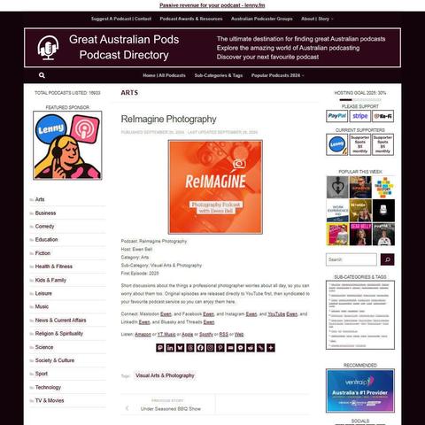 ReImagine Photography
Screenshot of the podcast listing on the Great Australian Pods website