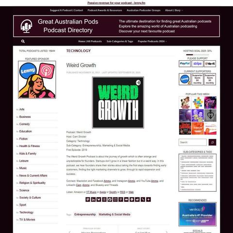 Weird Growth
Screenshot of the podcast listing on the Great Australian Pods website