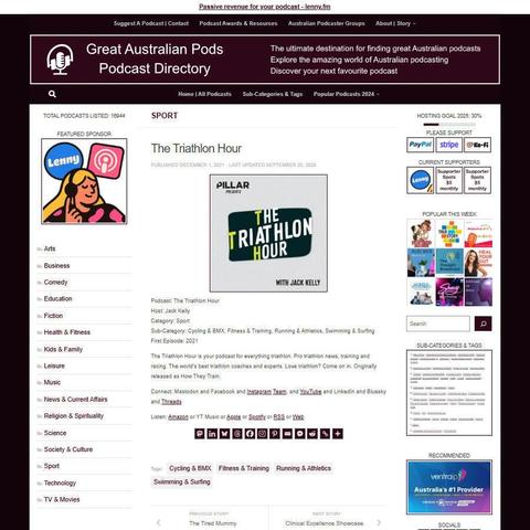 The Triathlon Hour
Screenshot of the podcast listing on the Great Australian Pods website