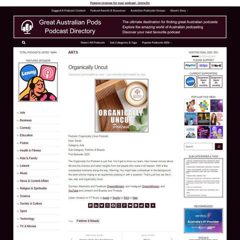 Organically Uncut Podcast
Screenshot of the podcast listing on the Great Australian Pods website
