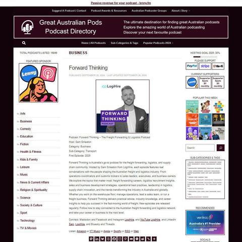 Forward Thinking - The Freight Forwarding & Logistics Podcast
Screenshot of the podcast listing on the Great Australian Pods website