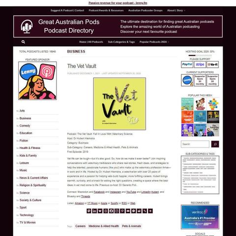 The Vet Vault: Fall In Love With Veterinary Science 
Screenshot of the podcast listing on the Great Australian Pods website