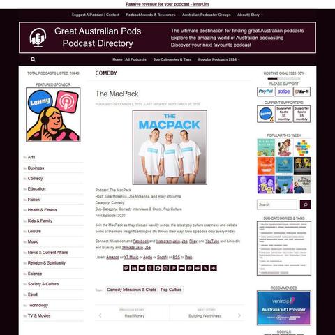 The MacPack
Screenshot of the podcast listing on the Great Australian Pods website