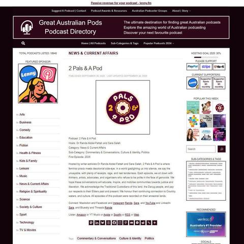 2 Pals & A Pod
Screenshot of the podcast listing on the Great Australian Pods website
