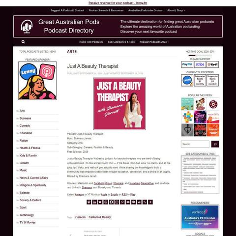 Just A Beauty Therapist
Screenshot of the podcast listing on the Great Australian Pods website