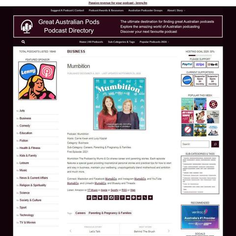 Mumbition
Screenshot of the podcast listing on the Great Australian Pods website