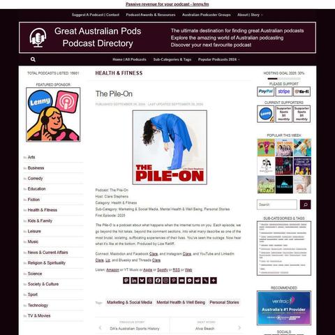 The Pile-On
Screenshot of the podcast listing on the Great Australian Pods website
