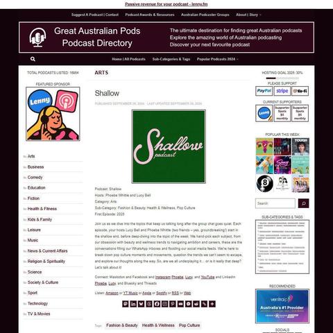 Shallow
Screenshot of the podcast listing on the Great Australian Pods website