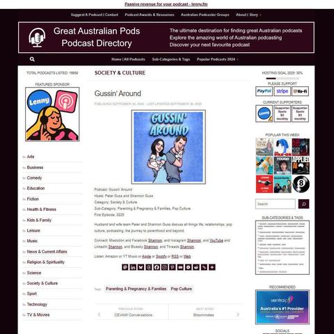 Gussin' Around
Screenshot of the podcast listing on the Great Australian Pods website